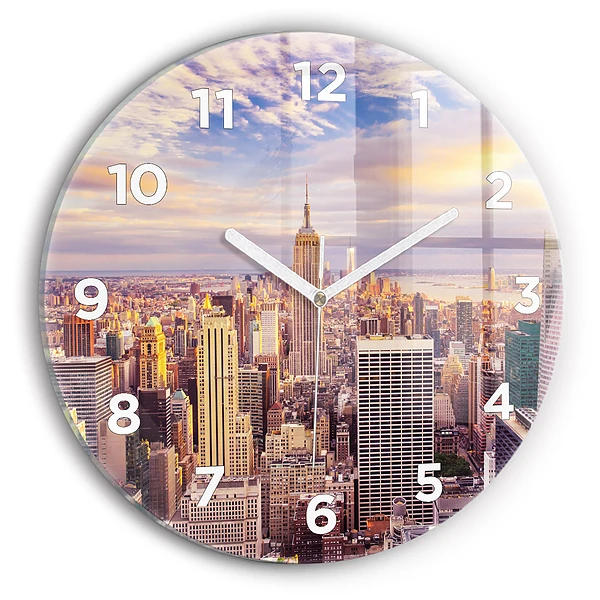 Ceas perete din sticlă rotund Apus de soare New York