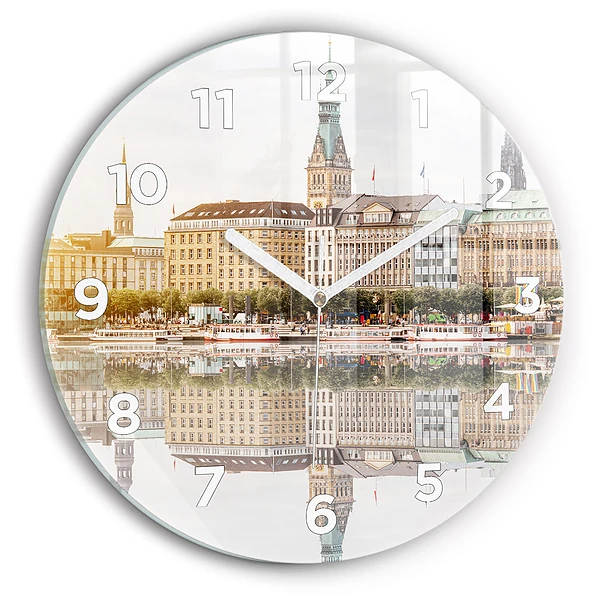 Ceas rotund de perete din sticlă Râul Hamburg Germania