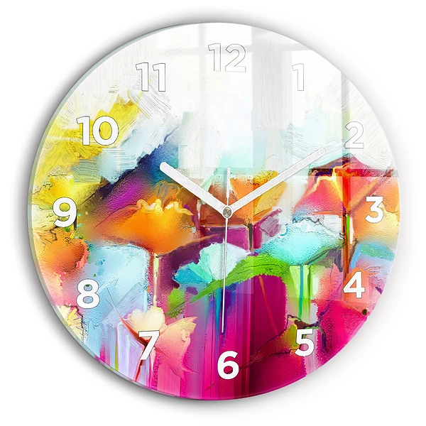 Ceas din sticlă rotund Flori abstracte