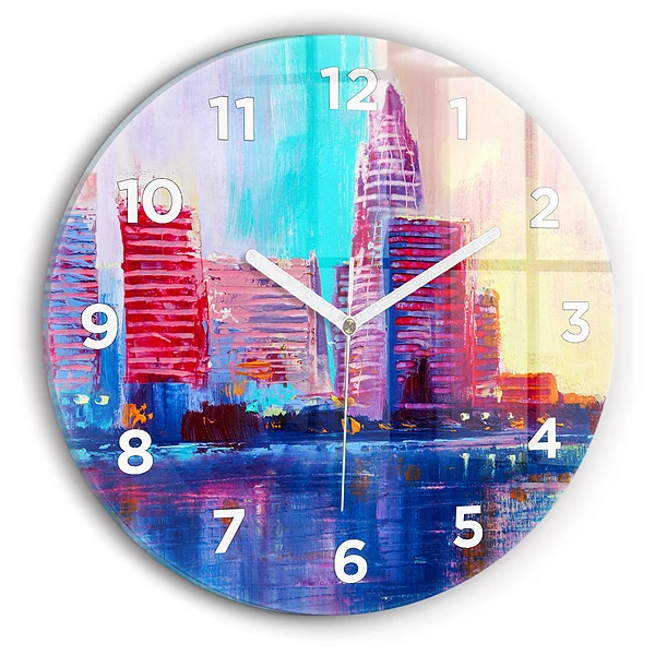 Ceas rotund de perete din sticlă Abstracția zgârie-norilor