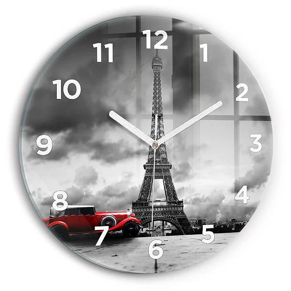 Ceas rotund de perete din sticlă Turnul Effel Paris