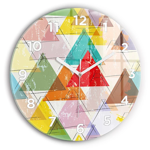 Ceas de sticlă pe perete rotund Triunghiuri geometrice