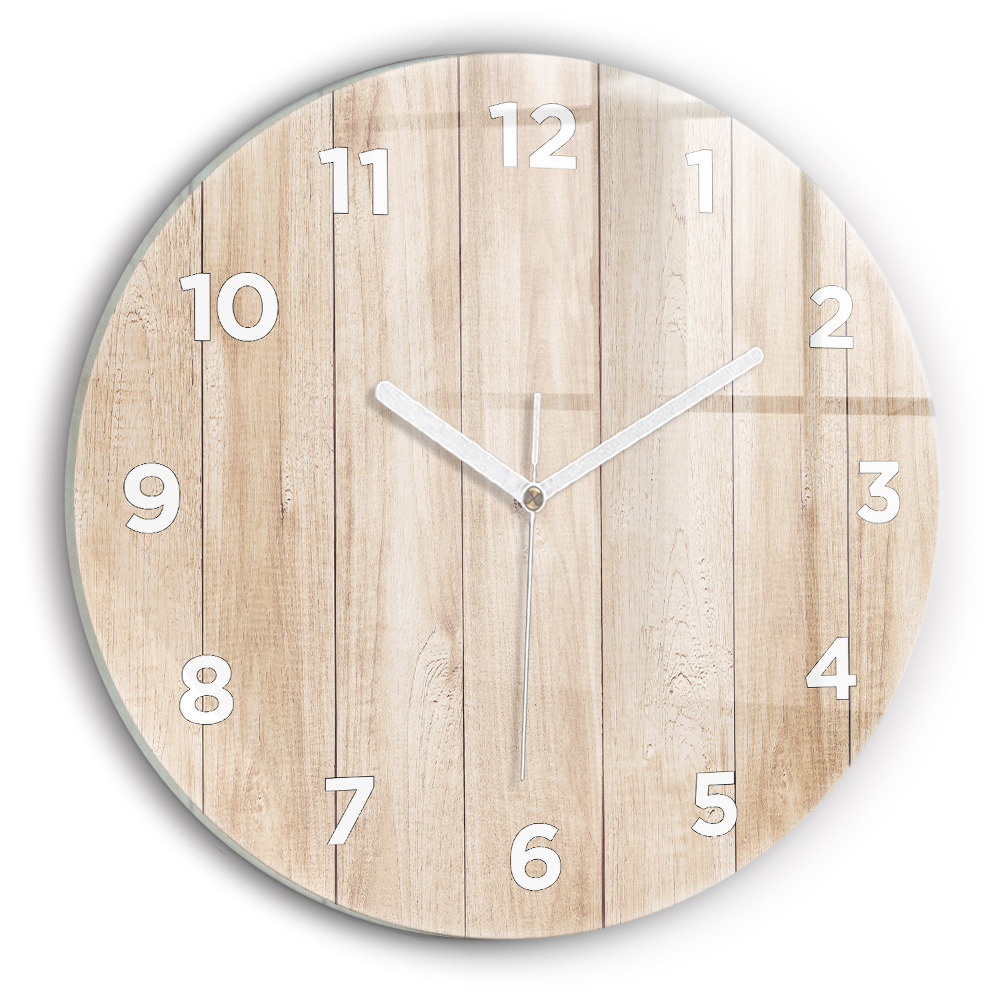Ceas perete din sticlă rotund Textura din lemn