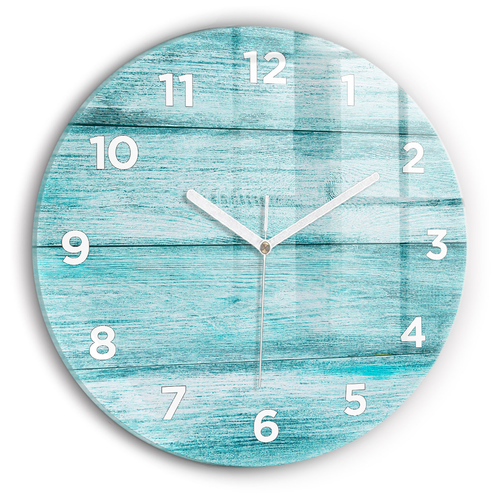 Ceas de sticlă pe perete rotund Lemn vechi albastru