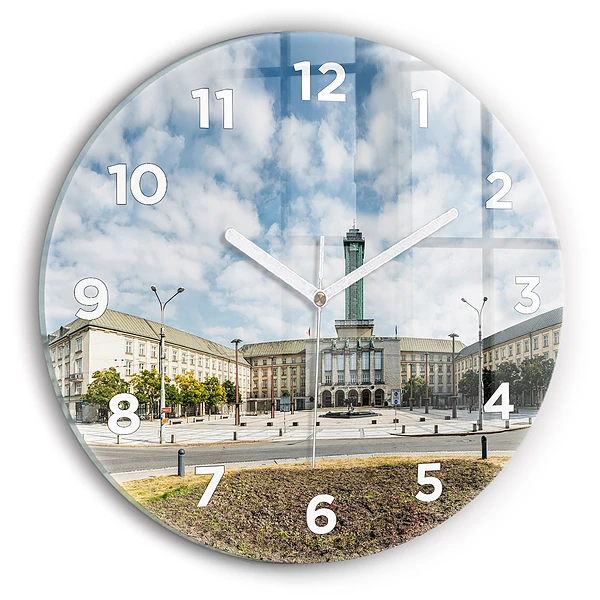 Ceas rotund de perete din sticlă Panorama orasului Ostrava