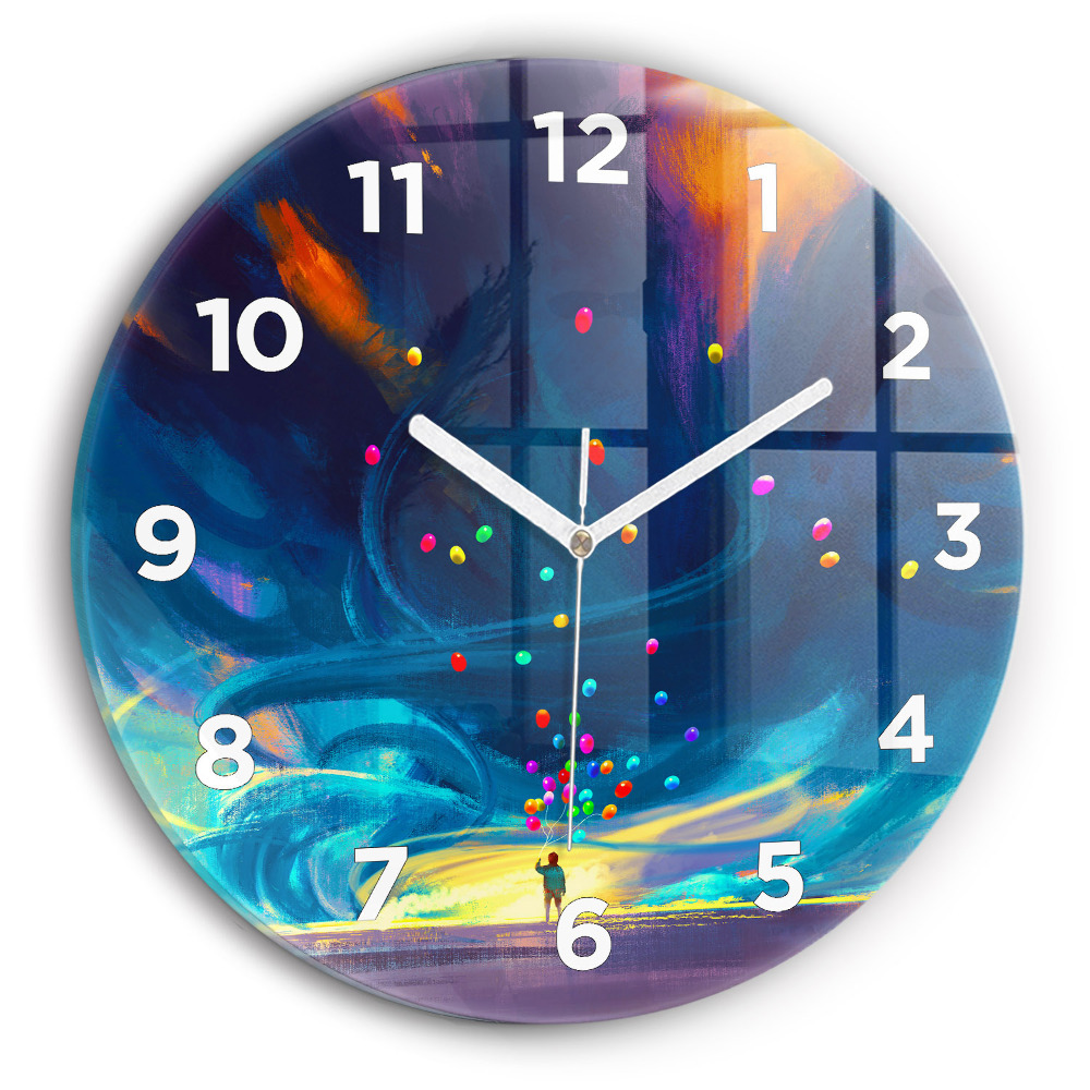 Ceas rotund de perete din sticlă Copil și baloane