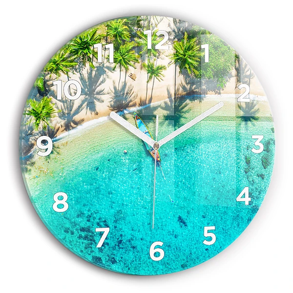 Ceas perete din sticlă rotund Plaja tropicală Koh Tao