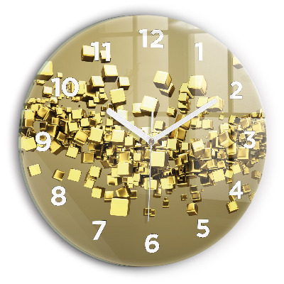 Ceas perete din sticlă rotund Pătrate de aur