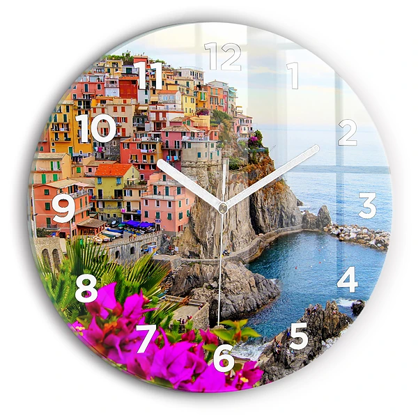 Ceas de sticlă pe perete rotund Coasta Cinque Terre