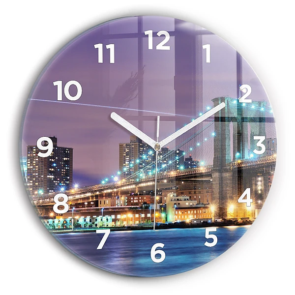 Ceas din sticlă rotund Podul Brooklyn și East River