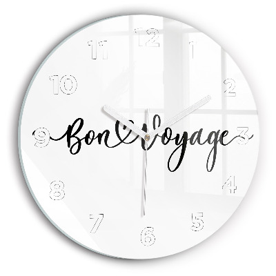 Ceas rotund de perete din sticlă Bon voyage inscripție