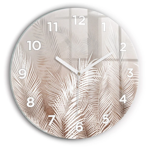 Ceas perete din sticlă rotund Frunze tropicale boho