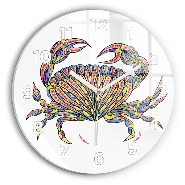 Ceas de sticlă pe perete rotund Crab etnic