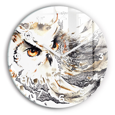 Ceas perete din sticlă rotund Bufniță simbol al înțelepciunii