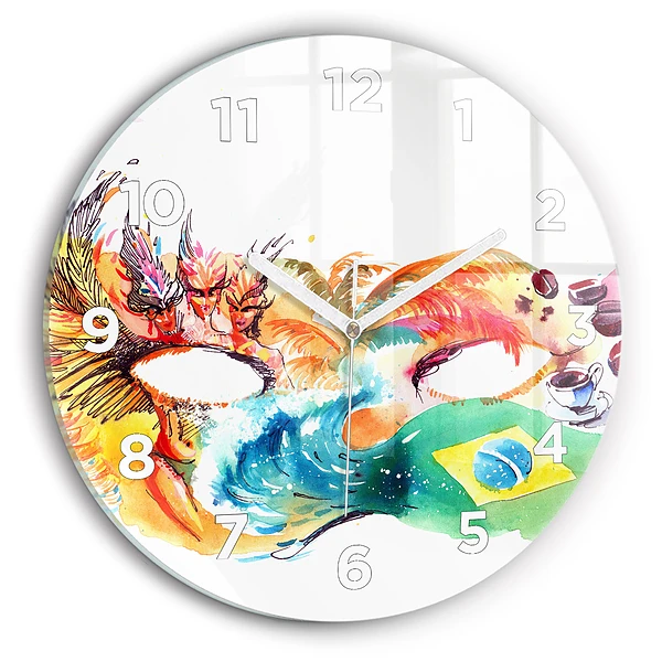 Ceas rotund de perete din sticlă Cultură - steag brazilian