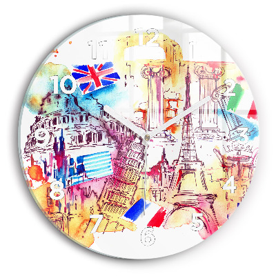 Ceas de sticlă pe perete rotund Țări atractive ale lumii