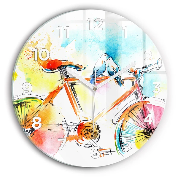 Ceas rotund de perete din sticlă Bicicleta pictata
