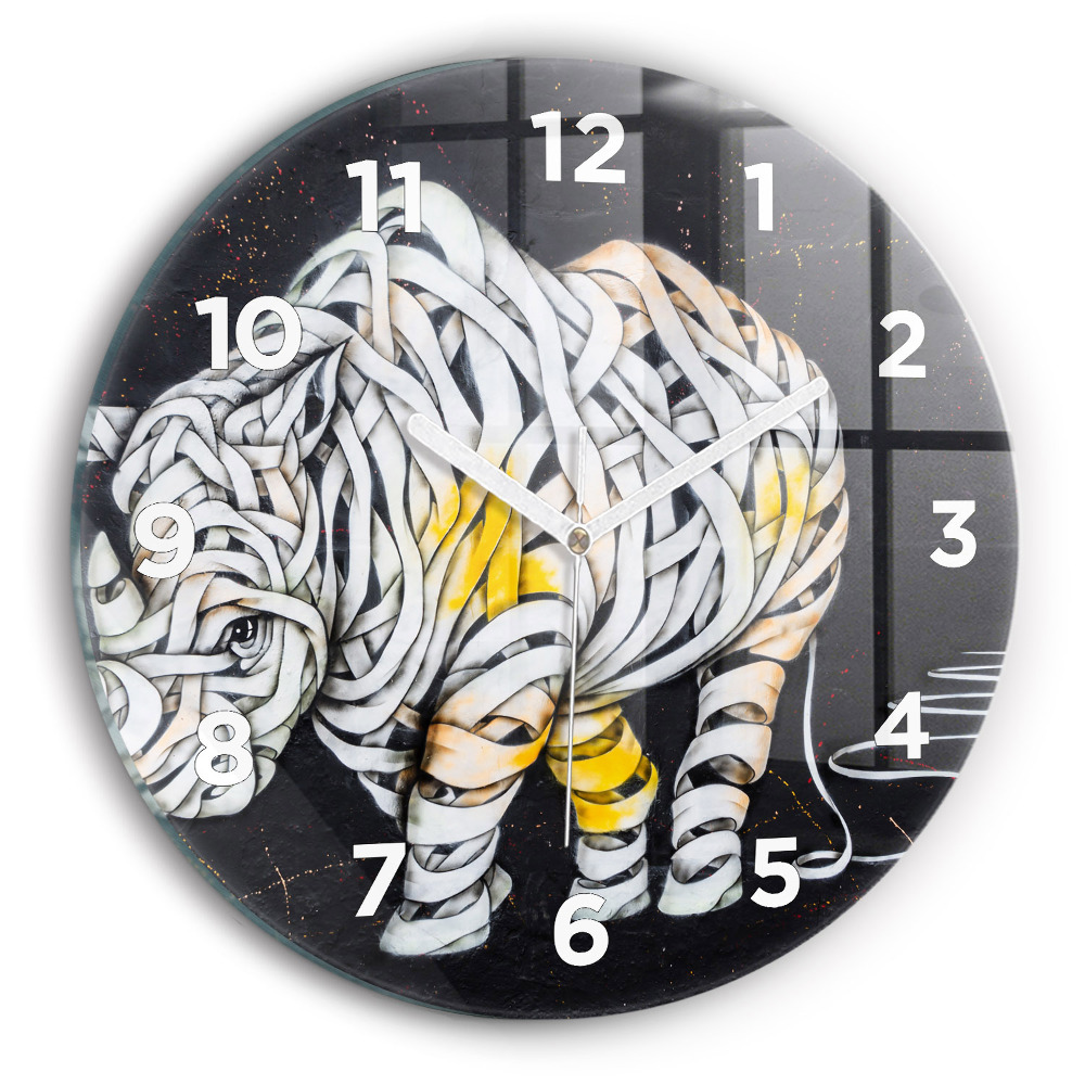 Ceas rotund de perete din sticlă Rinocer abstract