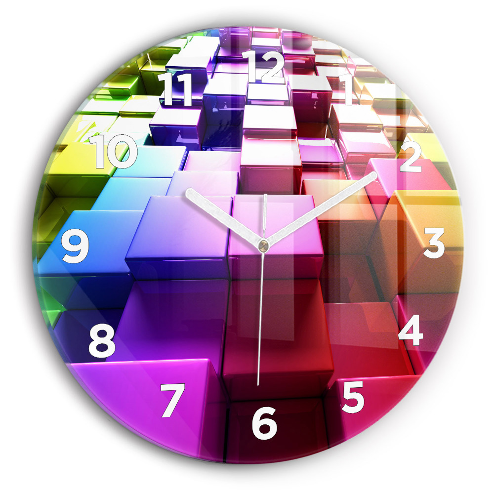 Ceas perete din sticlă rotund Cuburi colorate