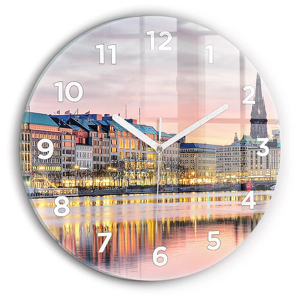 Ceas rotund de perete din sticlă Alster în Hamburg