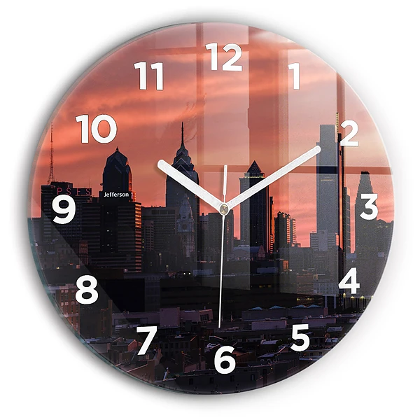Ceas rotund de perete din sticlă Orizontul orașului Philadelphia