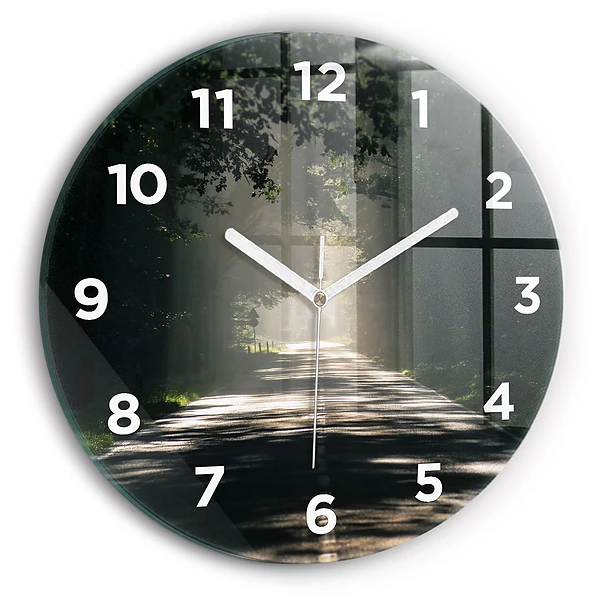 Ceas perete din sticlă rotund Drum forestier