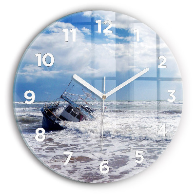 Ceas rotund de perete din sticlă Nava cu apă scufundată