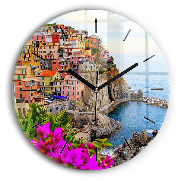Coasta Cinque Terre Ceas de sticlă pe perete rotund