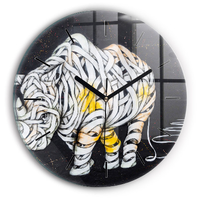 Rinocer abstract Ceas rotund de perete din sticlă