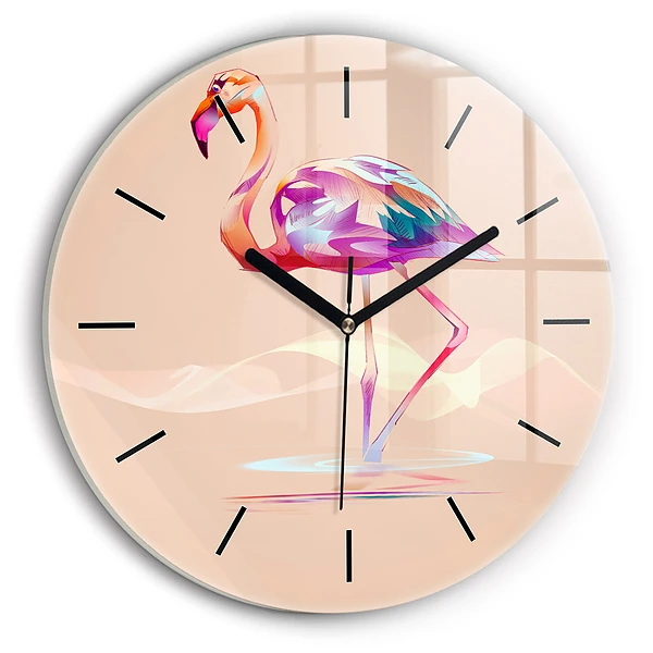 Ilustrație cu flamingo Ceas perete din sticlă rotund