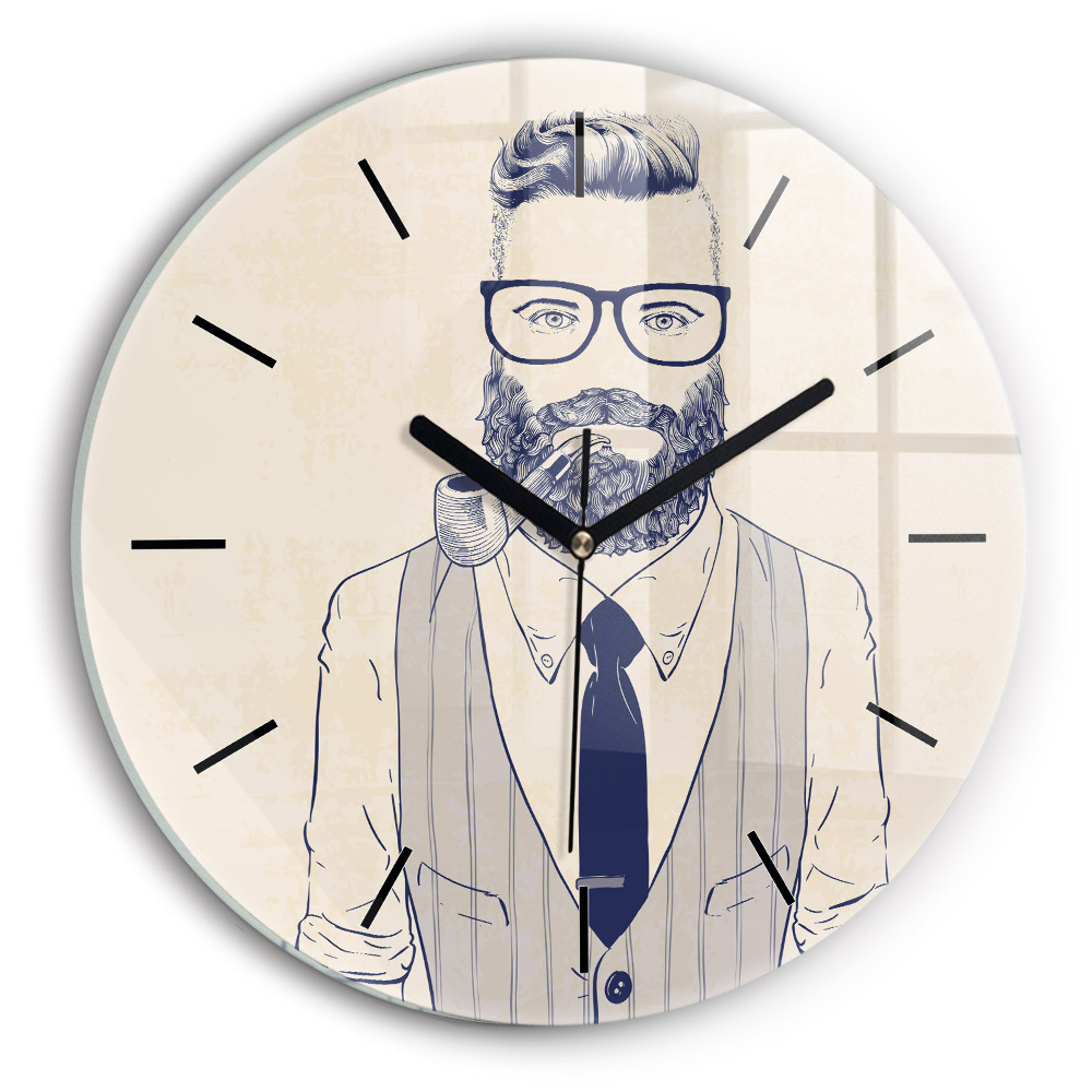 Bărbat cu barbă Ceas perete din sticlă rotund