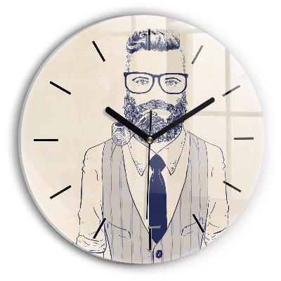 Bărbat cu barbă Ceas perete din sticlă rotund