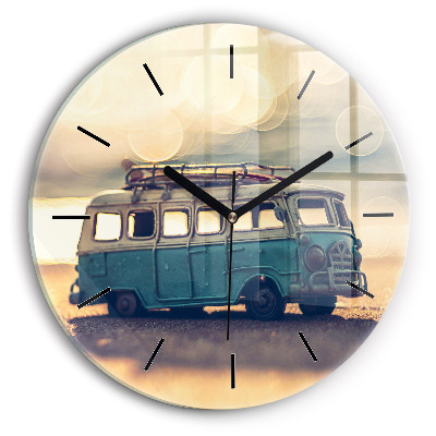 Rulotă pe plajă Ceas de sticlă pe perete rotund