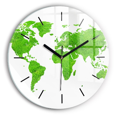 Harta cu iarba verde Ceas perete din sticlă rotund