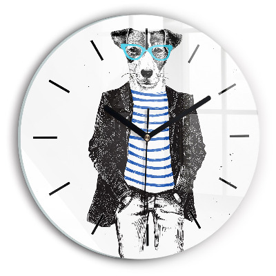 Un câine într-un corp uman Ceas de sticlă pe perete rotund