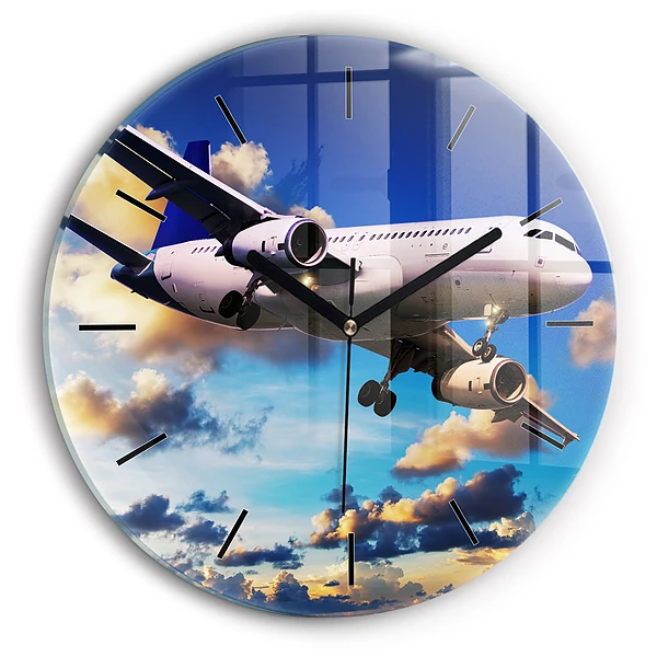 Avion în nori Ceas perete din sticlă rotund