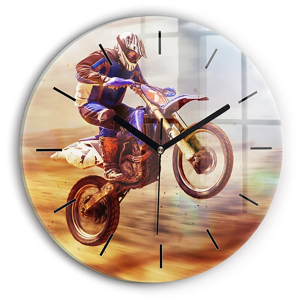 Motocross Enduro Ceas de sticlă pe perete rotund