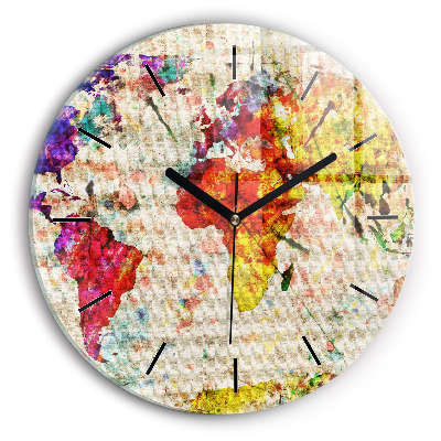 Harta lumii colorate Ceas perete din sticlă rotund