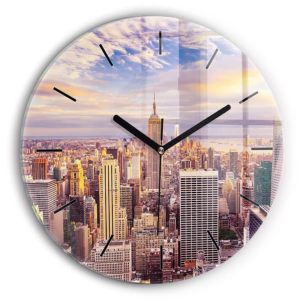 Apus de soare New York Ceas perete din sticlă rotund