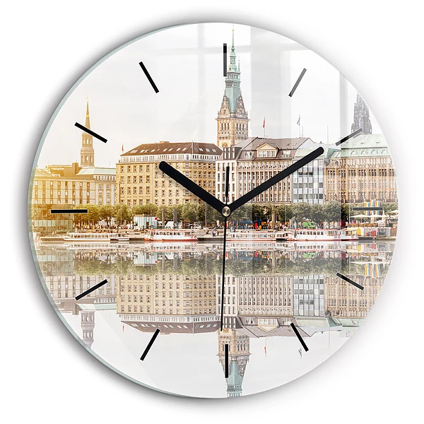 Râul Hamburg Germania Ceas rotund de perete din sticlă