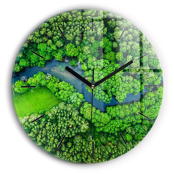 Râu în pădure Ceas perete din sticlă rotund