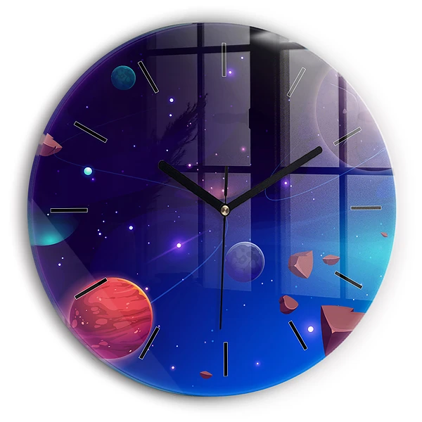 Planete galaxie Ceas perete din sticlă rotund