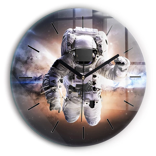 Astronaut în spațiu Ceas perete din sticlă rotund