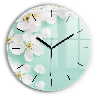 Flori înflorite de măr Ceas perete din sticlă rotund