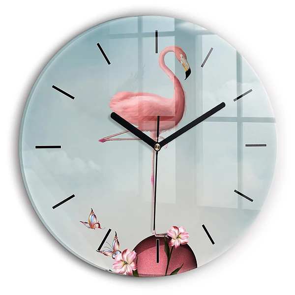 Flamingo suprarealist Ceas de sticlă pe perete rotund