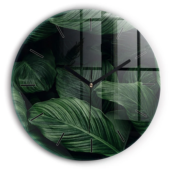 Monstera tropicală Ceas de sticlă pe perete rotund