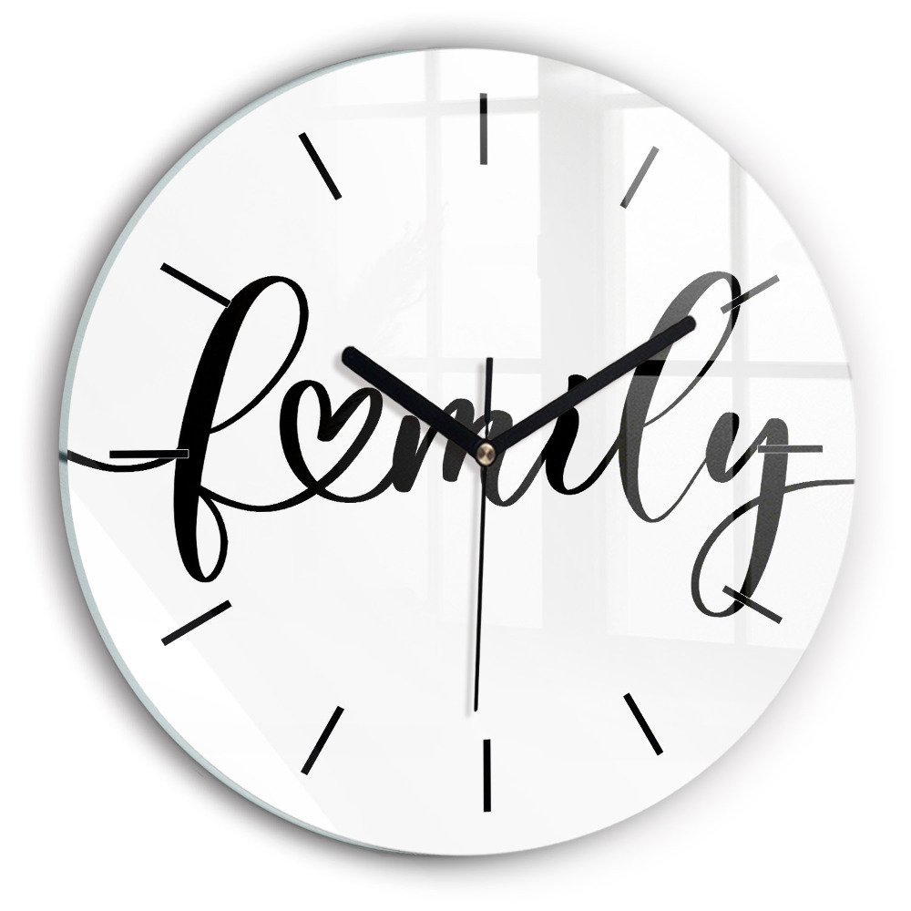 Inscripție de familie și inimă Ceas de sticlă pe perete rotund