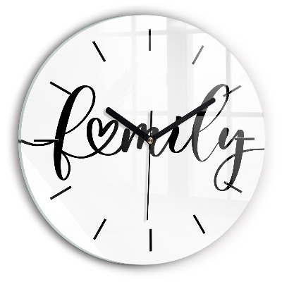 Inscripție de familie și inimă Ceas de sticlă pe perete rotund