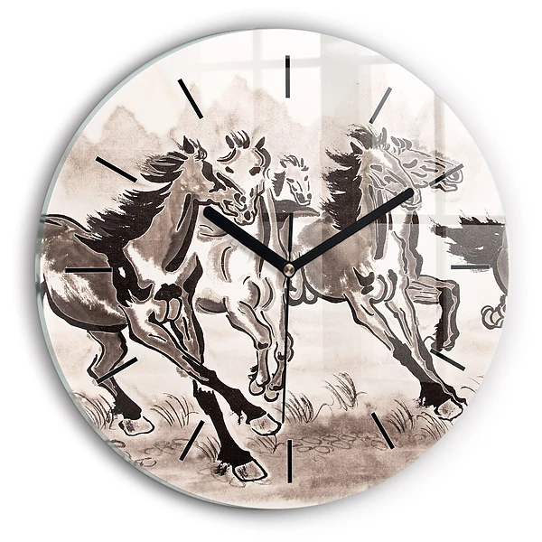 Cai în galop Ceas de sticlă pe perete rotund
