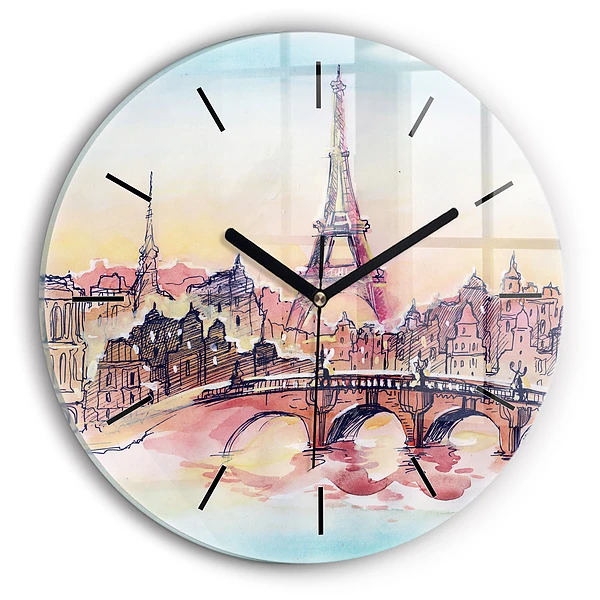 Peisaj pictat din Paris Ceas de sticlă pe perete rotund